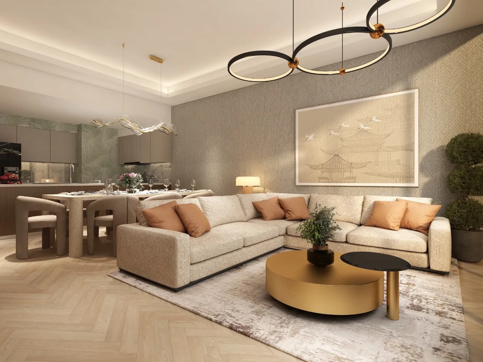 Spacious open-plan living area with contemporary design