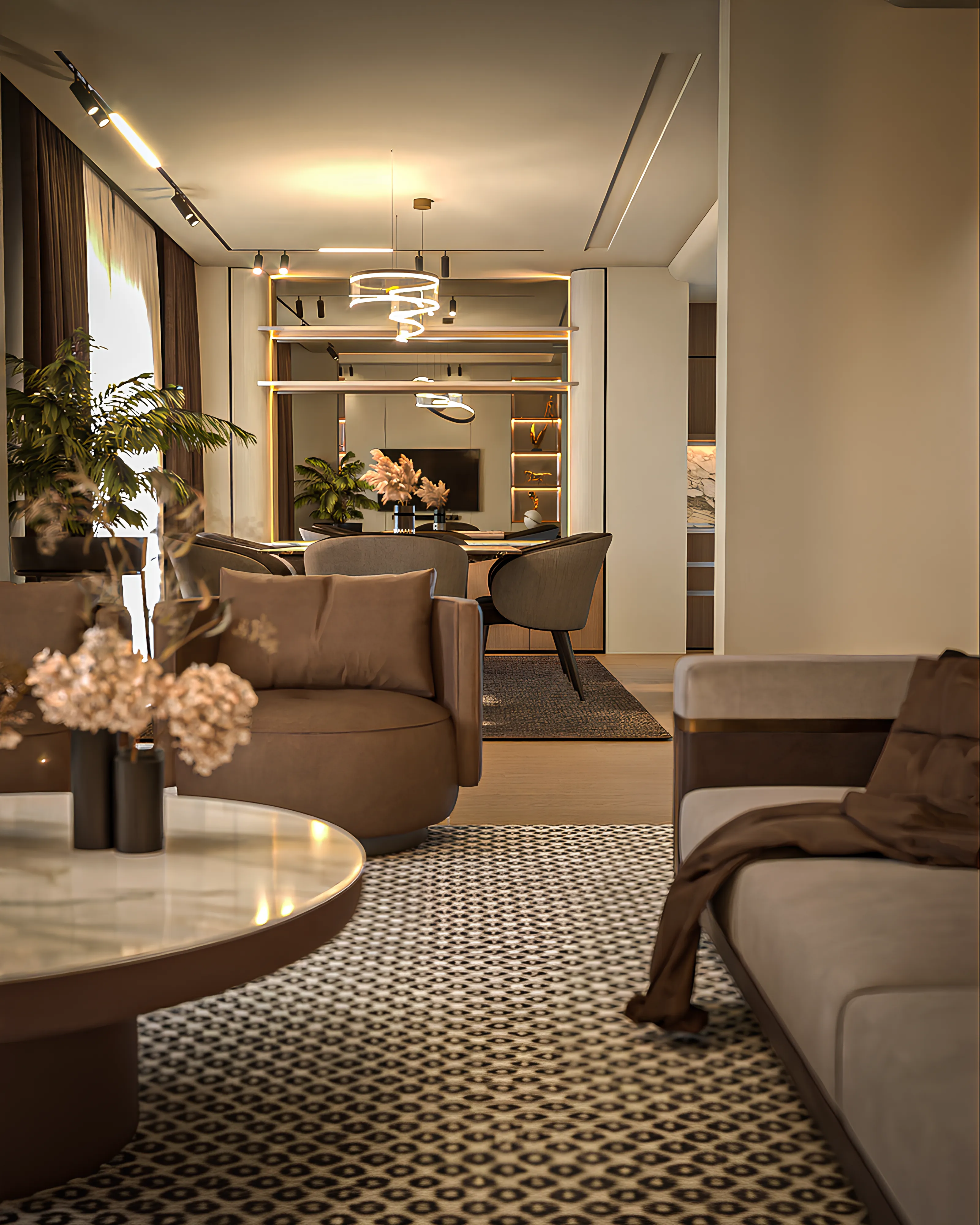 Living room with modern furniture and elegant decor