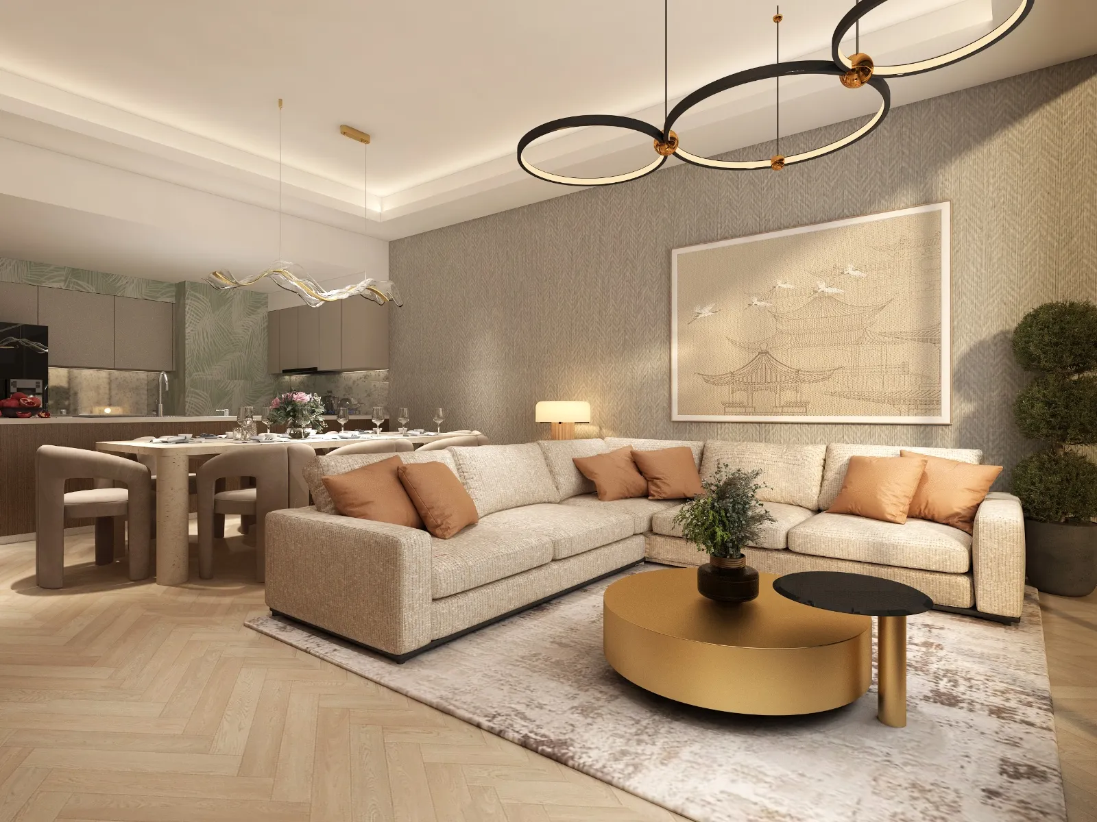 Spacious open-plan living area with contemporary design