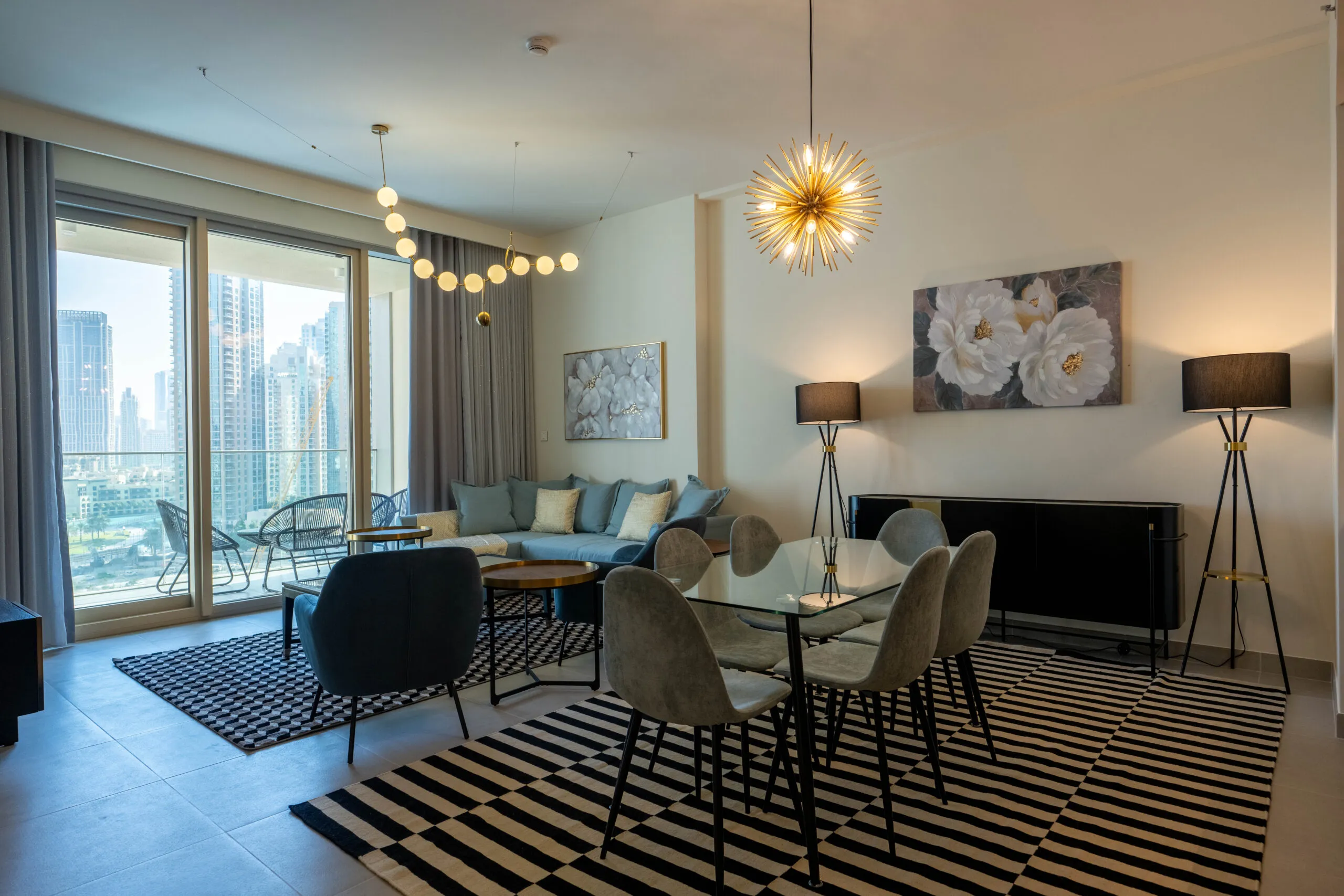 Living room with modern furniture and elegant decor